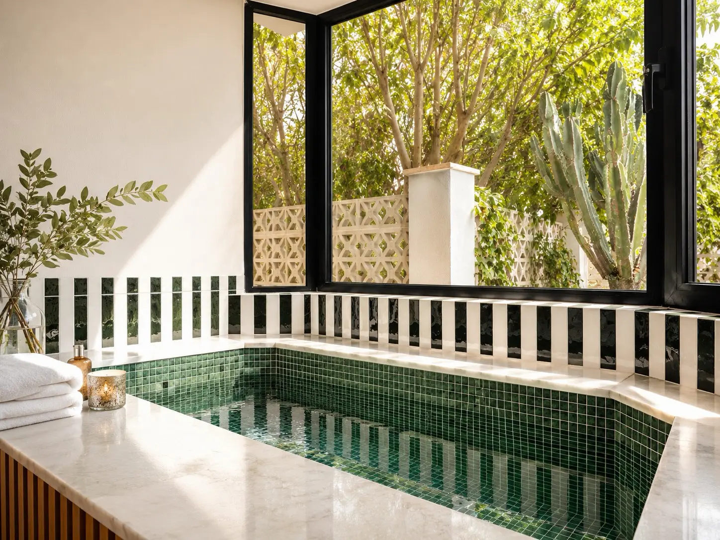 Private tiled plunge pool beside a boutique hotel guest suite