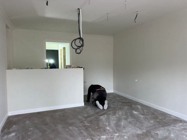 Hotel interior during flooring, electrical and joinery installation