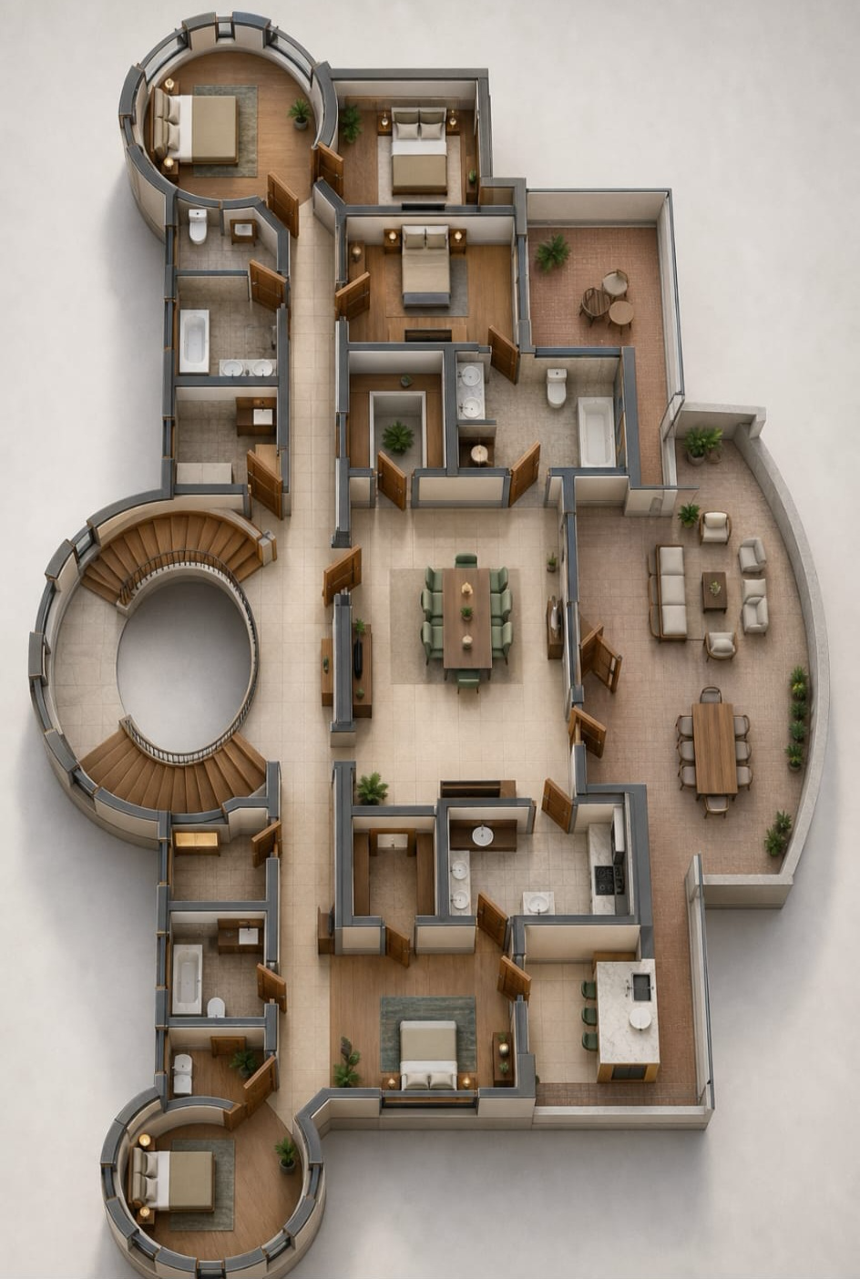 Furnished floor plan of the El Paraiso villa layout