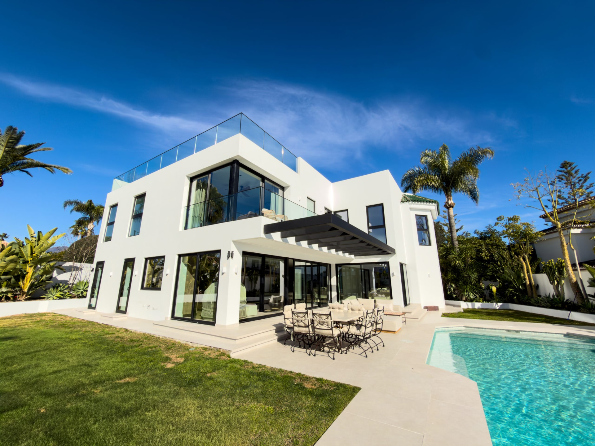 Completed villa with pool and pergola