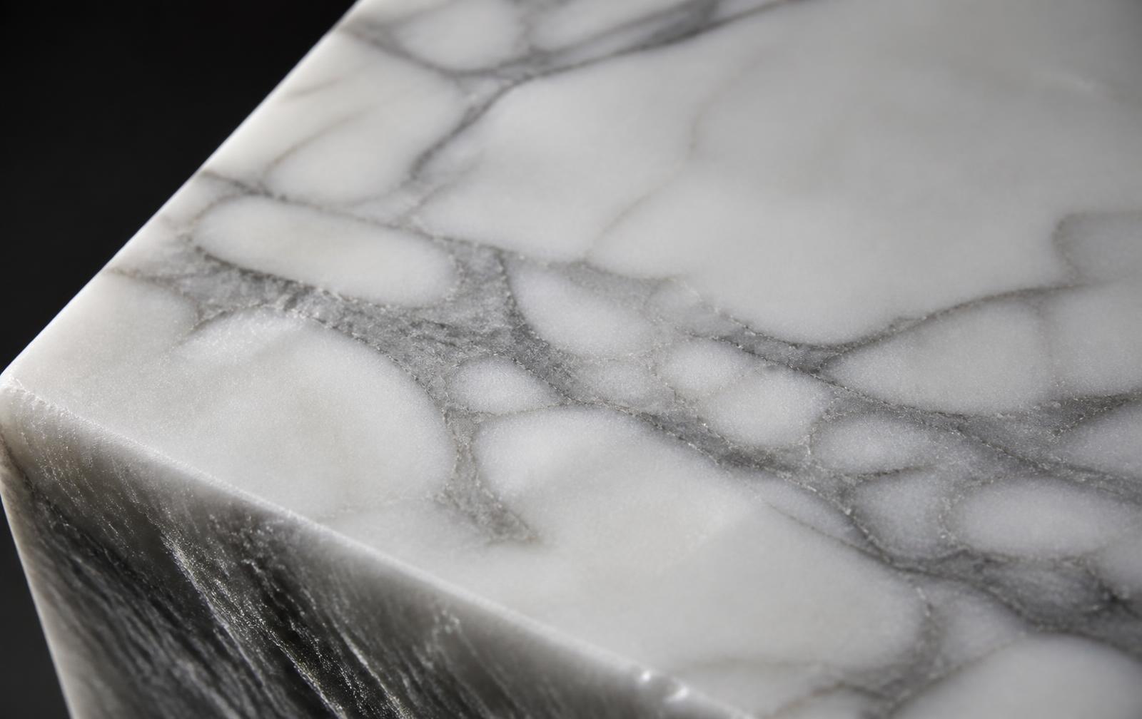 Macro detail of white Calacatta marble